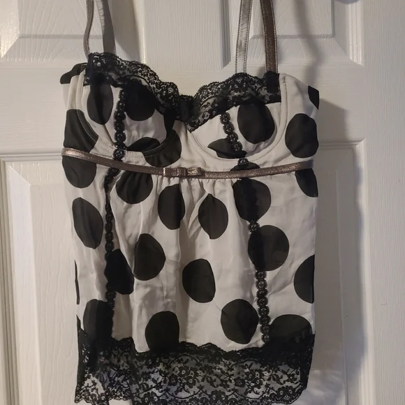 Dolce&Gabbana Silver And Black Silk Blend Camisole With Metallic Lambskin Trim - Picture 1 of 10